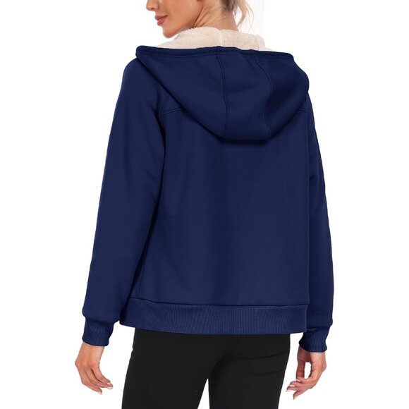 Women's Fleece Zip Up Hoodie Sherpa Lined Winter Jacket with Pockets Large - Picture 4 of 9